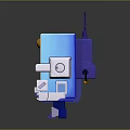 3D Cartoon Blue Robot Character With Mechanical Arms Antenna Yellow Face And Orange Eyes