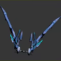 Futuristic Decorative Structure With Blue Teal Winged Design And Symmetric Patterns