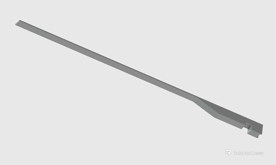 Gray Long Slender Component With Curved End And Smooth Surface Design Feature 3d model 
