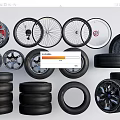 Various Car Tires And Wheel Rims Collection With Stacked Designs And Styles