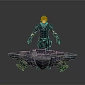 Futuristic Sci-Fi Character With Red Hair Standing By Alien Creature On Flying Vehicle