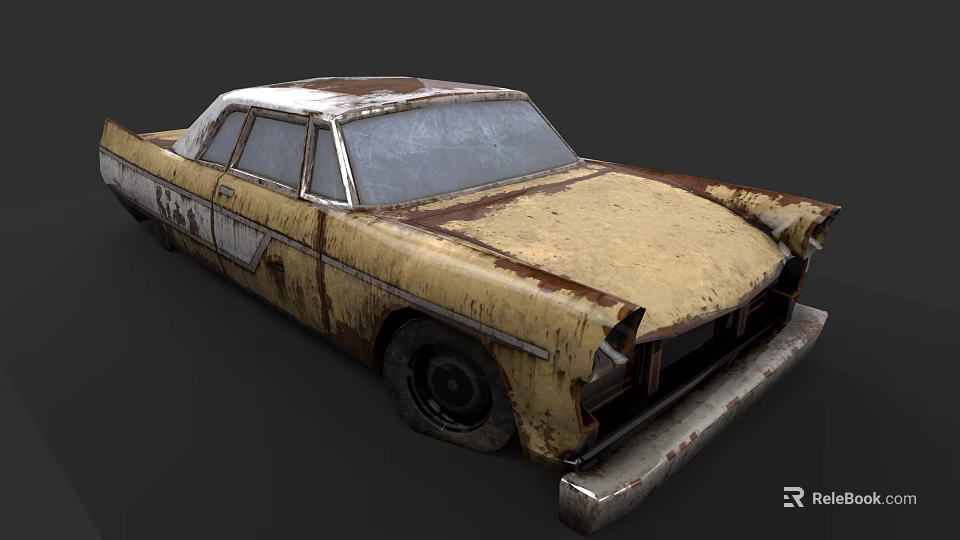 Old Rusted Vintage Car With Weathered Exterior And Worn Out Body 3d model 