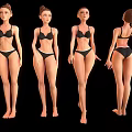 Four Children in Bikinis Shown from Different Angles with Standing Poses on Black Background 3d model