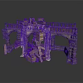 Stone Building With Arched Doorway Balcony Stacked Wooden Crates Purple Markers And White Drapes