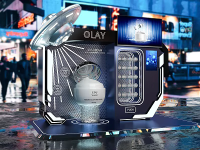 OLAY Skincare Store With Modern Illuminated Showcase And Product Display Design 3d model