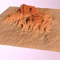 Garden Landscape with Red Rock Formation and Natural Textured Rolling Terrain Design