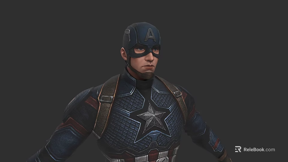 Captain America Superhero Character In Blue Red Costume With Star Emblem And Helmet 3d model 