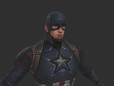 Captain America Superhero Character In Blue Red Costume With Star Emblem And Helmet 3d model