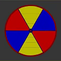 Colorful Round Rotating Playground Equipment Featuring Red Yellow Blue Sections And Red Frame