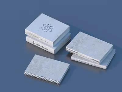 Stacked Light Gray Books With Atomic Model Textured Covers And Minimalist Style 3d model