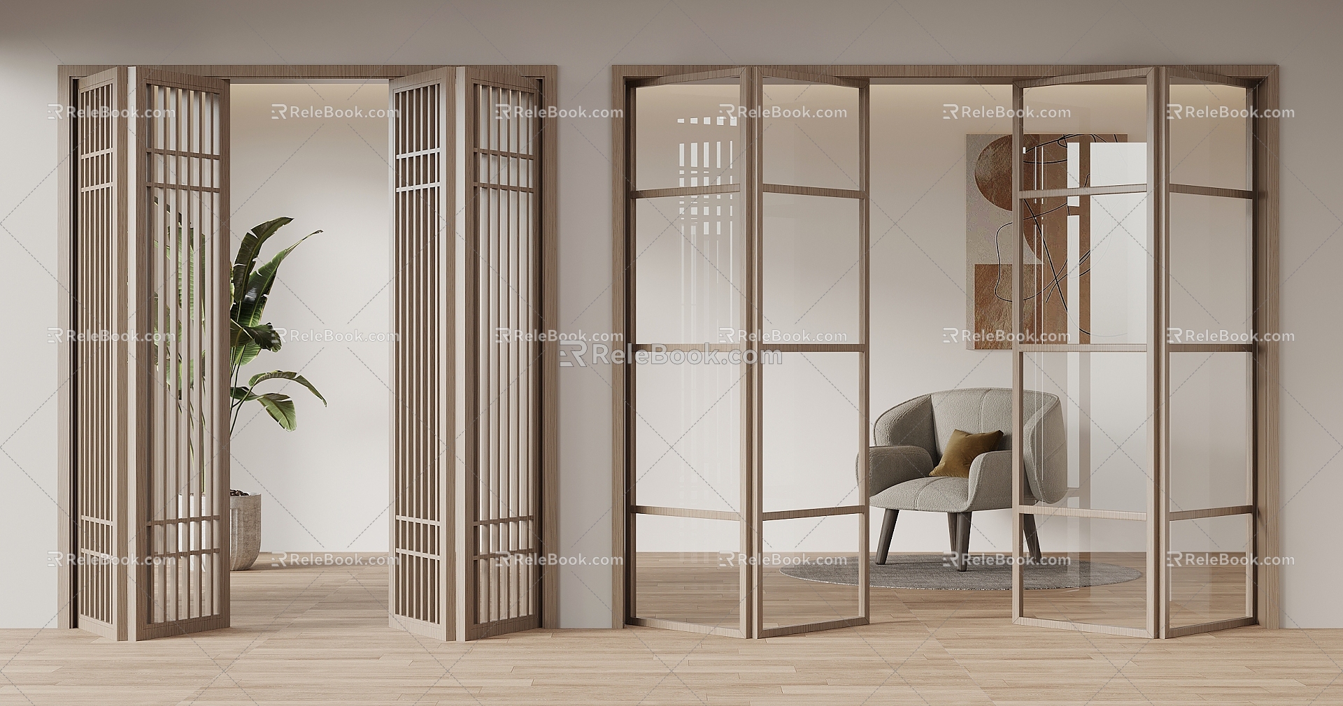 Modern folding door glass door 3d model