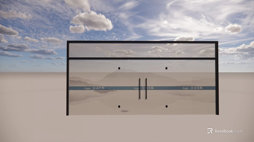 Modern Glass Double Doors With Black Frame And Transparent Panel Design 3d model