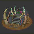 Ancient Decorative Stone Platform Equipment With Horns Runes Steps And Chains 3d model
