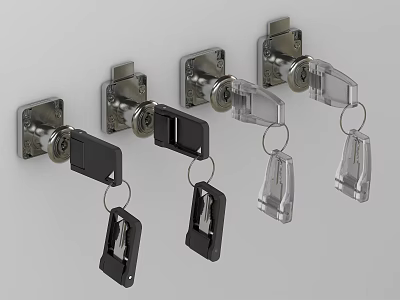 Black and Transparent Door Handles with Hanging Keys in Various Styles 3d model