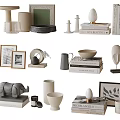 Decorative Ornament Combination With Framed Art Vases Sculptures Candle Holders And Stacked Books
