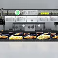 Fresh Fish Rice Shop In Mall With Food Display Counter And Menu Signboard