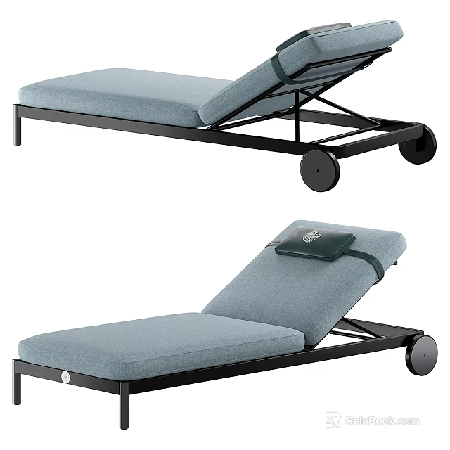 Modern Light Blue Cushioned Lounge Chair With Black Metal Frame And Rolling Wheels 3d model 