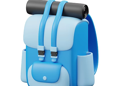 Blue And Light Blue Backpack With Double Straps Rolled Black Top And Front Pocket 3d model