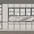 Modern Kitchen Cabinets With Glass Doors Displaying Dishes And Marble Backsplash Design