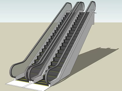 Modern Escalator With Transparent Side Panels Black Steps And Gray Metal Frame 3d model