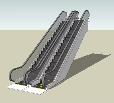Modern Escalator With Transparent Side Panels Black Steps And Gray Metal Frame 3d model