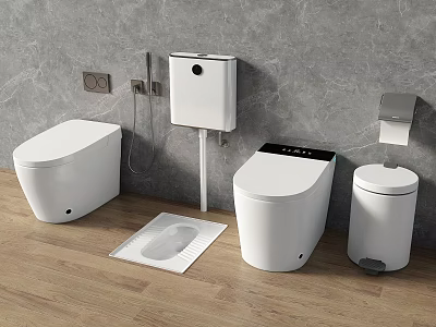 Modern Wall Mounted Smart Toilet Bathroom with Toilet Paper Holder Trash Can Floor Drain 3d model