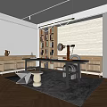 Modern Study Desk Carpet Bookcase Chandelier 3d model