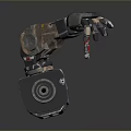 Mechanical Robotic Arm Holding Red Small Biological Creature in 3D Rendered Scene