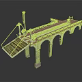 Industrial Bridge Structure with Arched Piers Deck Railings and Mechanical Tower