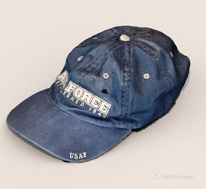 Vintage Blue USAF Cap With FORCE Logo Denim Material And Metal Buttons 3d model 