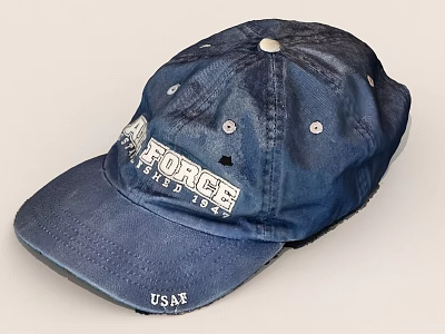 Vintage Blue USAF Cap With FORCE Logo Denim Material And Metal Buttons 3d model