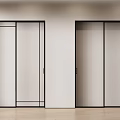 Modern Interior Sliding Doors With Black Frame Glass Panels And White Wall Design