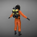 3D Space Pilot Character In Orange Jumpsuit With Black Helmet Goggles And Chest Insignia
