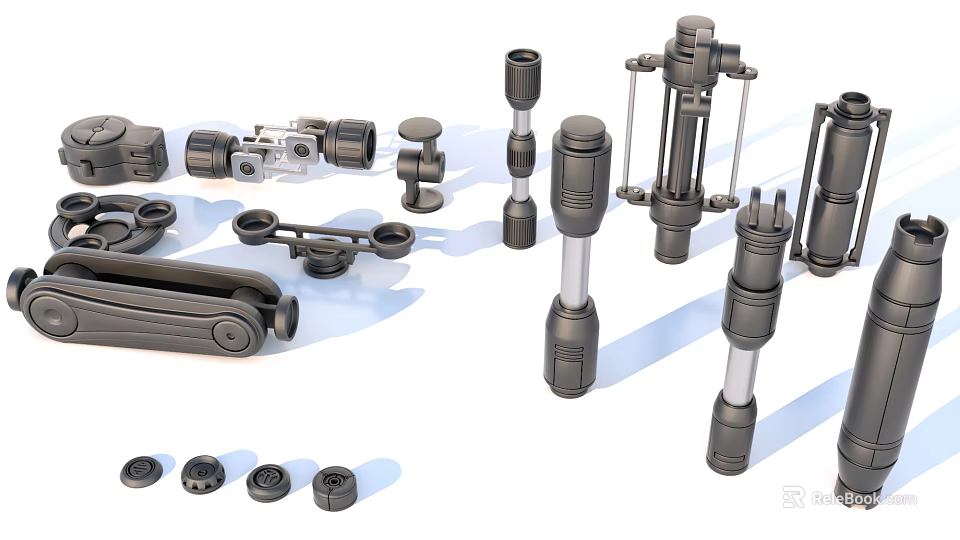 Industrial Equipment Parts Featuring Mechanical Components Fasteners Shafts And Connectors 3d model 