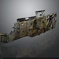 Old Stone Building Model With Damaged Walls Archways Multiple Windows And Doors