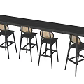 Modern Black Bar Counter with Bar Stools and Woven Backrests Design 3d model