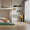 Modern Kids Room Interior Design With Loft Bed Staircase Pendant Lights Desk And Orange Chair