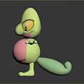 Animated Creature Character Green Body Pink Belly Big Eyes Outstretched Arms Green Tail