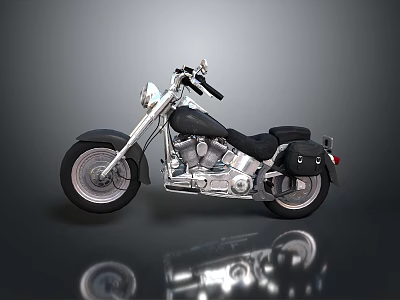 Classic Black and Silver Motorcycle with Shiny Chrome Accents on Reflective Surface 3d model