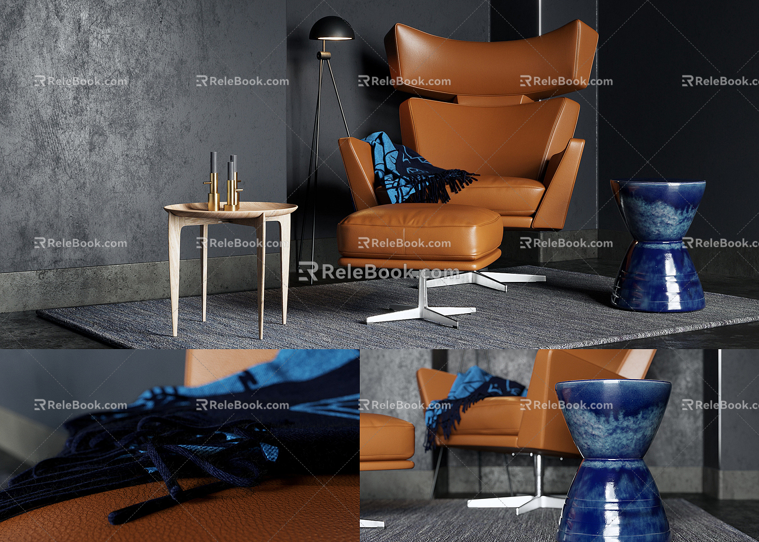 Modern Single Sofa Sofa Coffee Table Combination 3d model