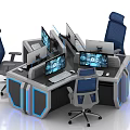 Modern Monitoring Room Interior Design With Workstations Screens And Ergonomic Chairs
