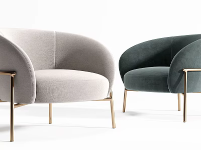 Modern Single Sofa Design With Light Grey And Dark Green Upholstery And Gold Metal Legs 3d model