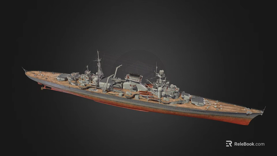 Detailed Warship Model Showcasing Deck Turrets Masts and Naval Architecture Features 3d model