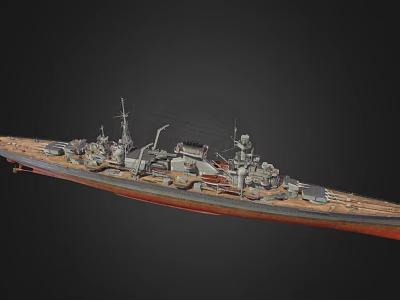 Detailed Warship Model Showcasing Deck Turrets Masts and Naval Architecture Features 3d model