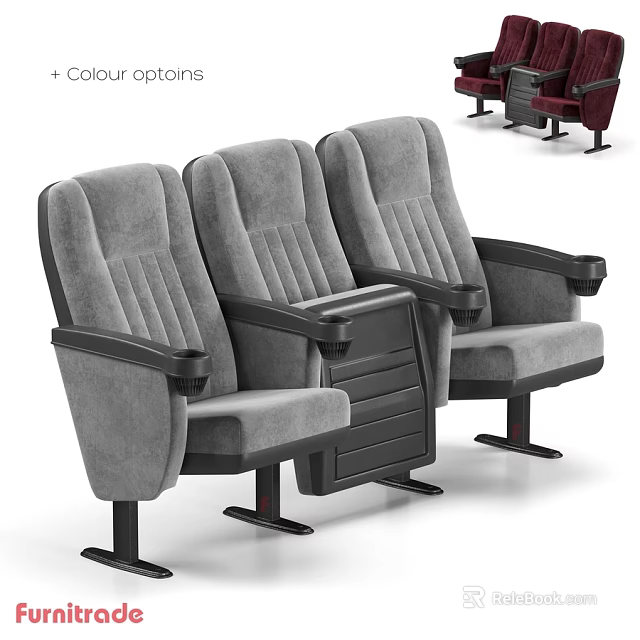 Three Gray Upholstered Leisure Chairs With Black Frame Armrests And Cup Holders 3d model 