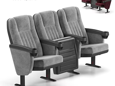 Three Gray Upholstered Leisure Chairs With Black Frame Armrests And Cup Holders 3d model