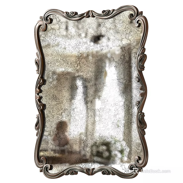 Vintage Style Mirror With Ornate Carved Frame And Elegant Decorative Design 3d model 
