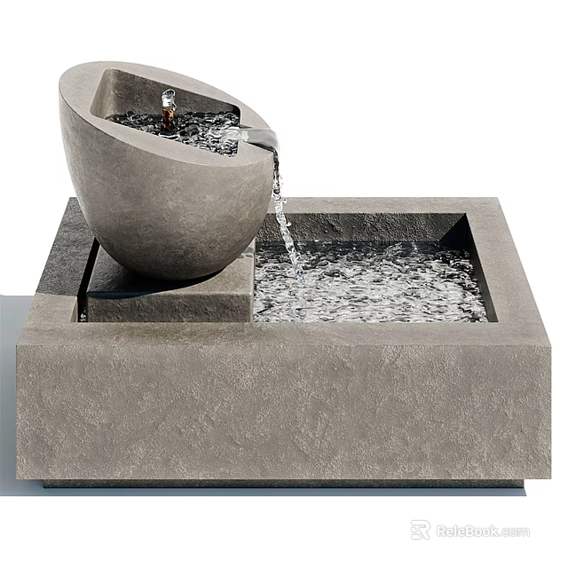 Modern Garden Ornament Concrete Bowl Shaped Water Fountain With Flowing Water 3d model 