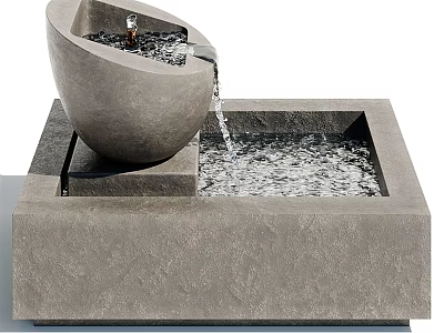 Modern Garden Ornament Concrete Bowl Shaped Water Fountain With Flowing Water 3d model