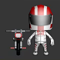 Cute Red And White Striped Cartoon Character With Motorcycle Model Ornament Decoration Set